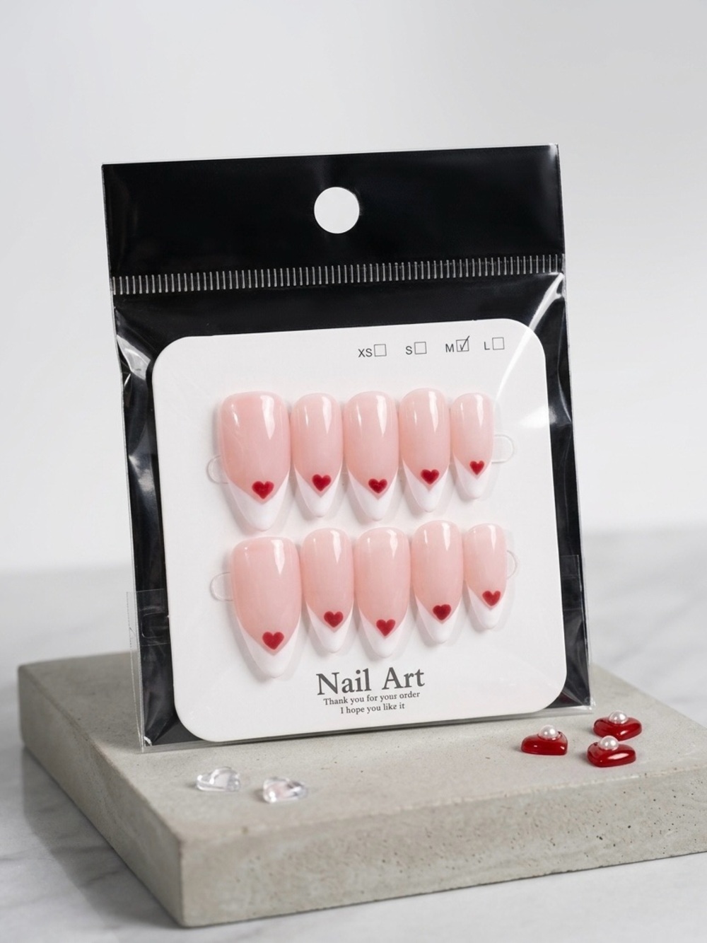 Pink Heart French Tip Press-On Nails